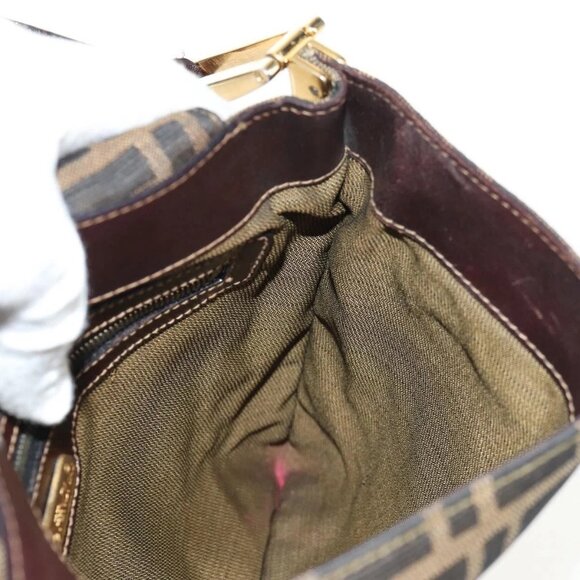 FENDI Zucca Canvas Mamma Baguette Shoulder Bag Black Brown gold Auth 145885V - Picture 12 of 16